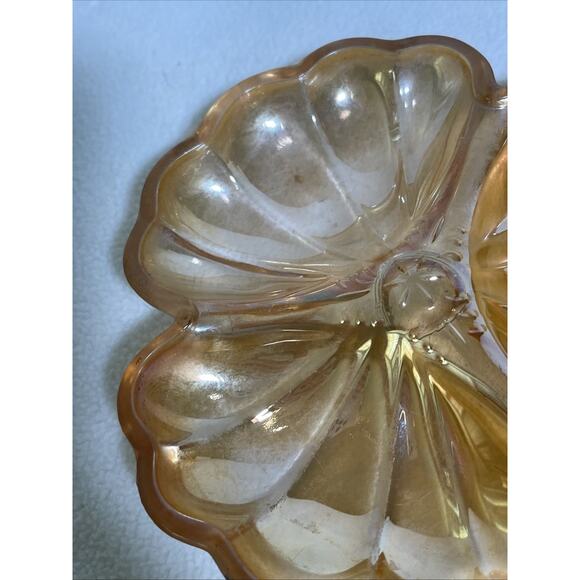 VTG Jeannette Glass Marigold Carnival Glass Doric Pattern Clover Nut Dish - Picture 3 of 6